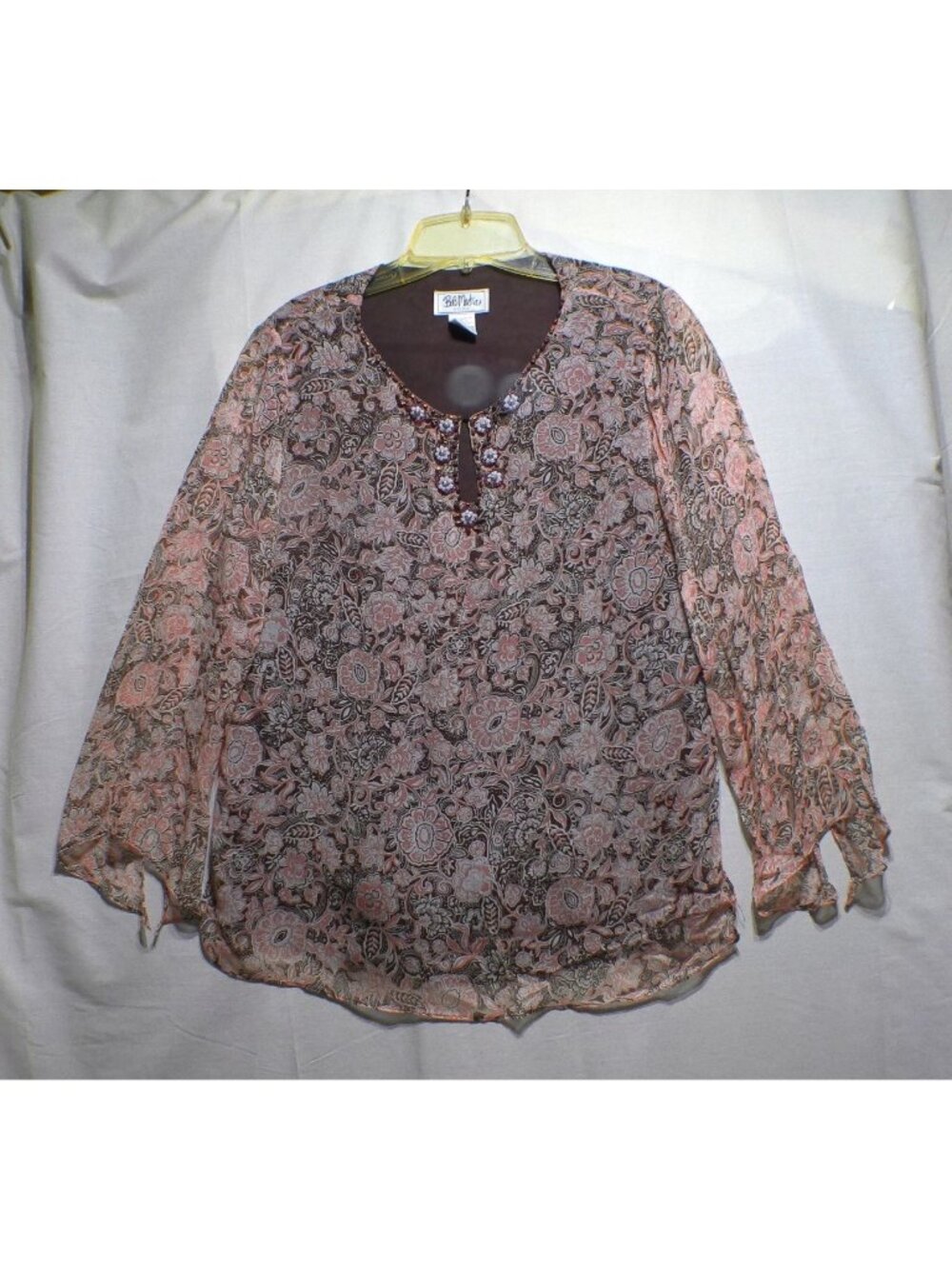 Bob Mackie Tunic Top Silk Sz. 8 Tie Sleeves Pink Blouse